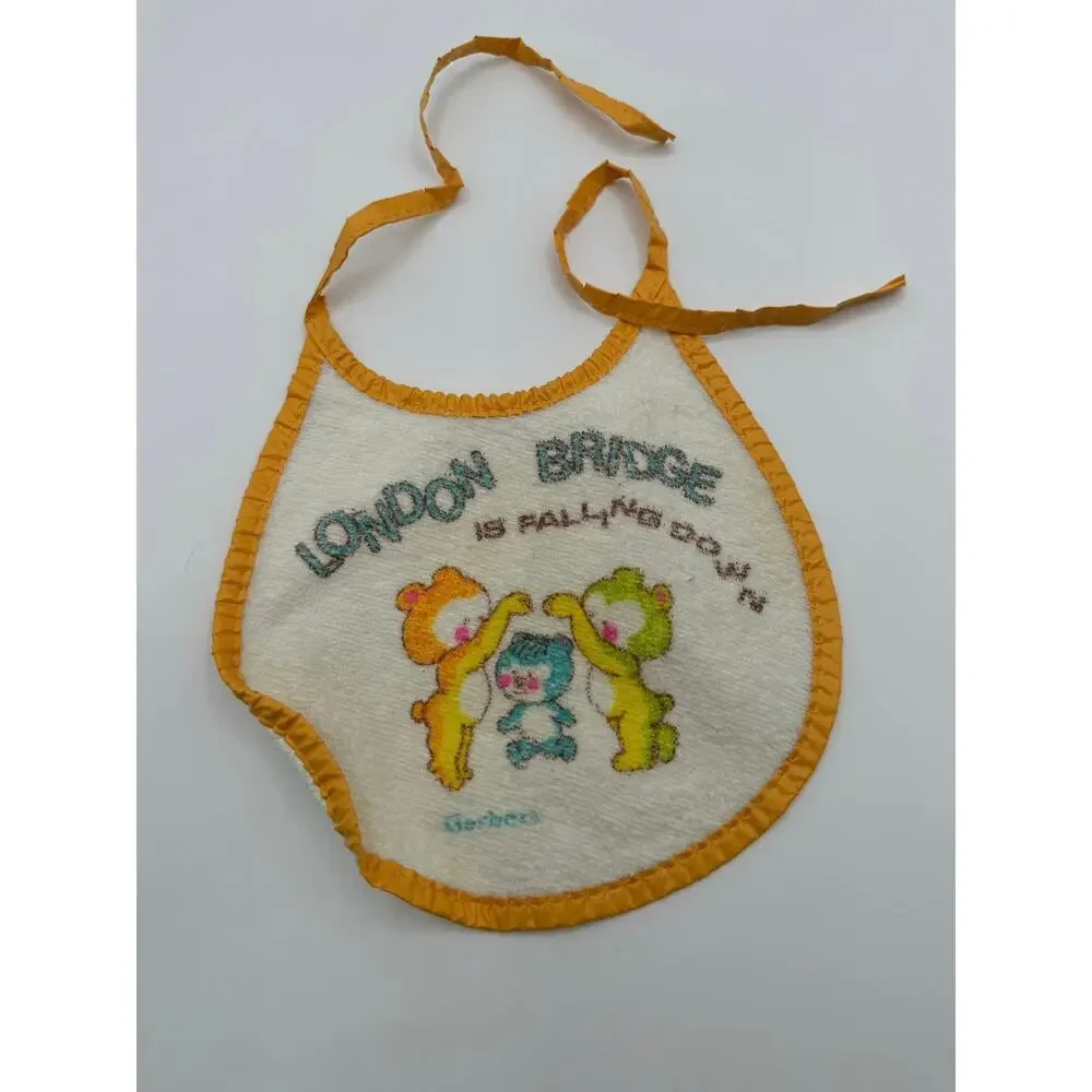 Vintage Gerber‎ Baby Bib London Bridge Nursery Rhyme Bears Terry Vinyl 1970s